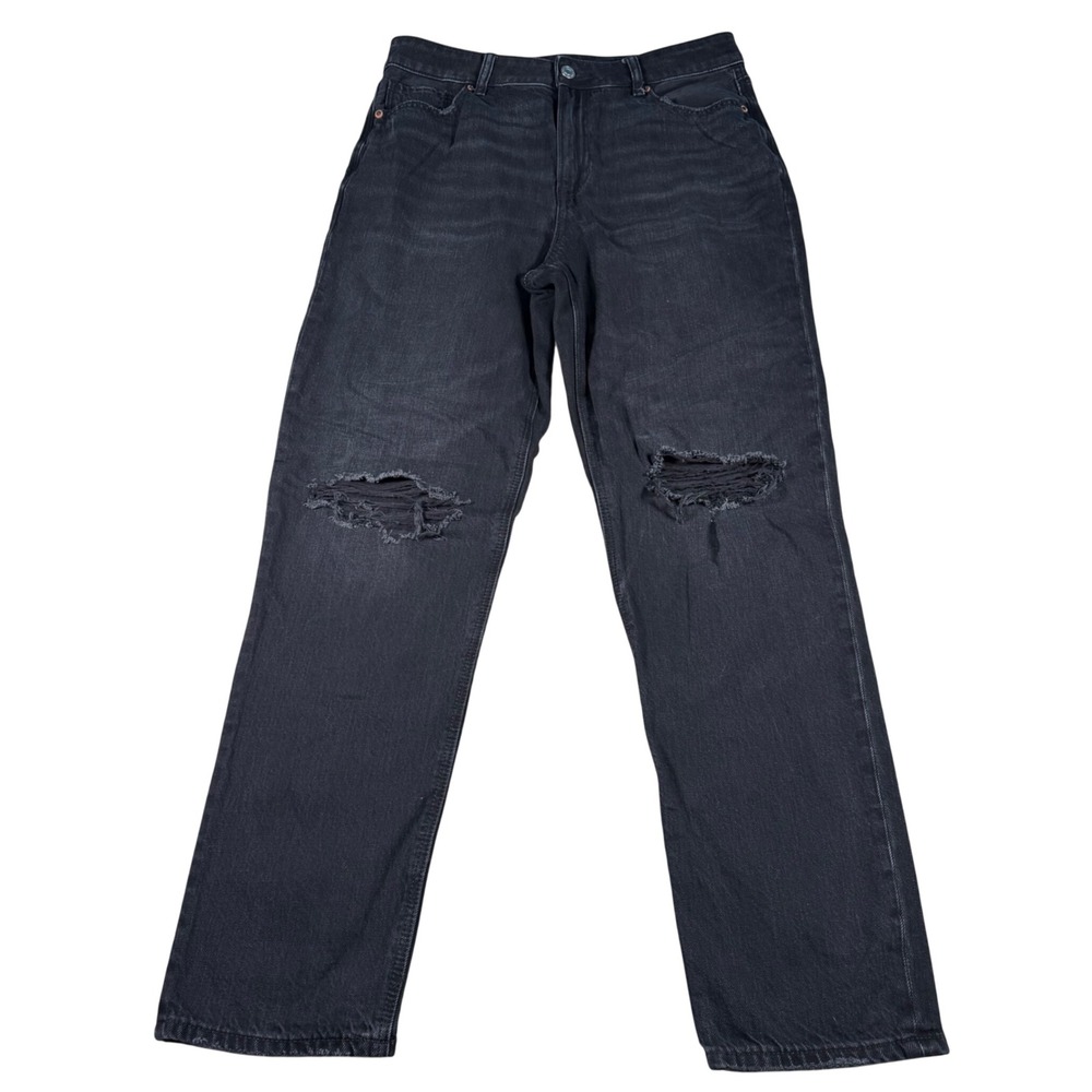 American Eagle Mom Jeans Womens 8 (FITS 30x29) Black Strigid Distressed Knees